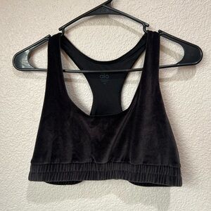 Alo Yoga Velour Glimmer Black Sports Bra, M